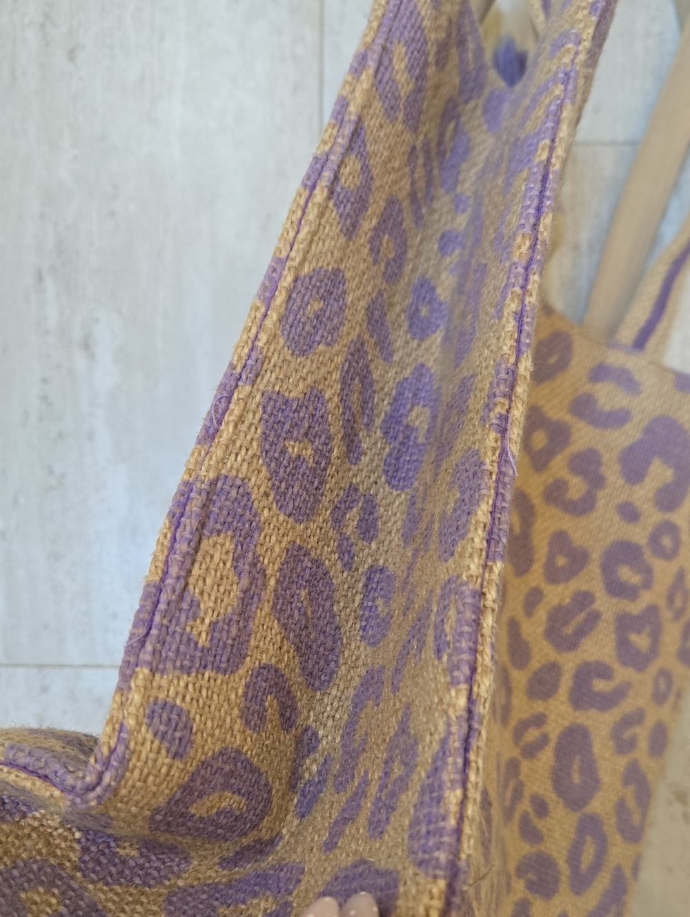 America & Beyond Tan Jute Lavender Leopard Print Versatile Bag - Picture 4 of 13